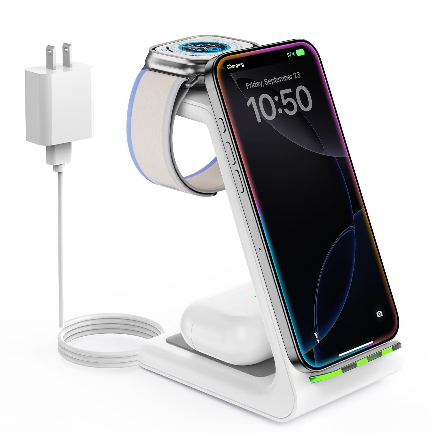 Wireless Charging Station for Apple, 3 in 1 Wireless Charger Stand Dock Watch...-image