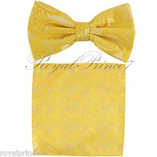 Sunflower Gold Paisley Pre-tied Butterfly Design Bowtie and Pocket Square Hanky