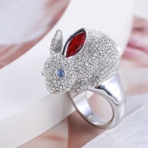 Authentic 3Ct Marquise Lab-Created Red Ruby Rabbit Engagement Ring 14K White Gold Plated