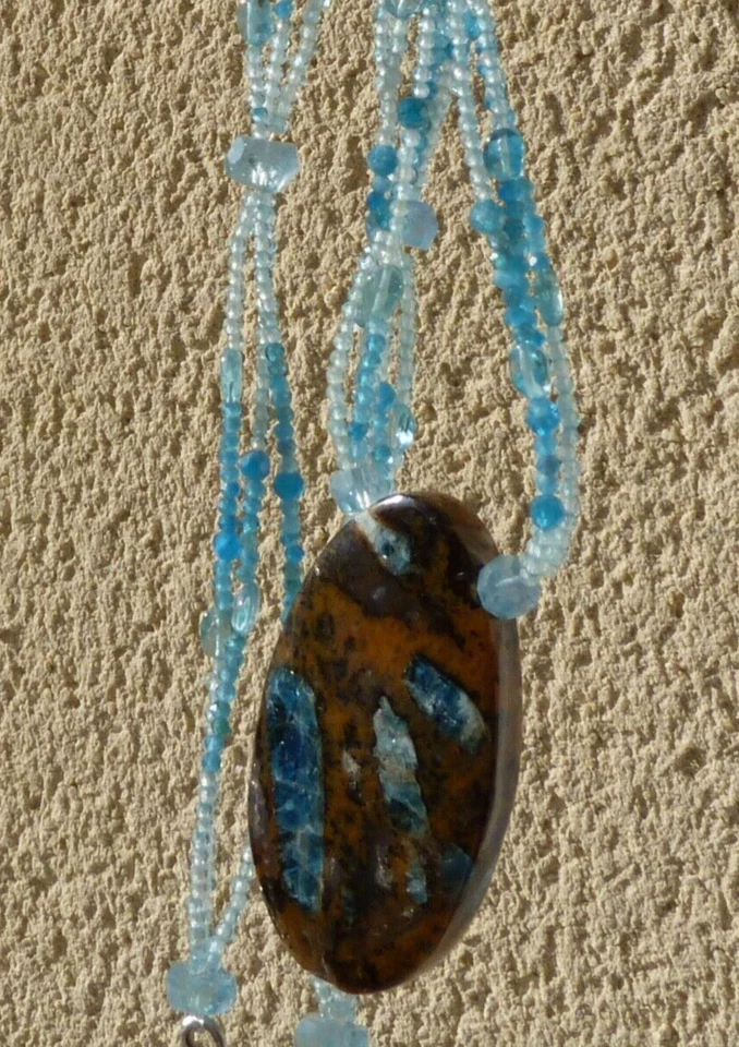 Collana Argento, Opale Blu (Legno Fossile) Africa,Apatite,Acquamarina,Topazio - Immagine 3 di 4