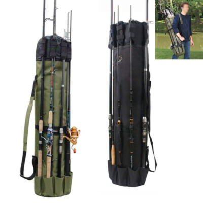 backpacking collapsible fishing reel with carry bag Allnice Durable Canvas Rod & Organizer Travel Case Bag- Holds 5 Poles & Tackle you can find it easy to carry your tackle and fishing bag wherever you go Fishing Rod Bag, Fishing Rod