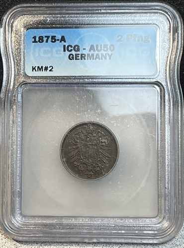1875 - A Germany Empire 2 Pfennig Copper Coin Certified & Graded By ICG AU 50 - 第 1/11 張圖片