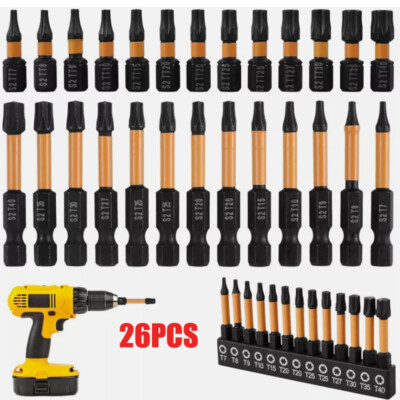 26PCS T7-T40 Torx Screwdriver Bit Set With Security Tamper Proof 1/4'' Hex Handle