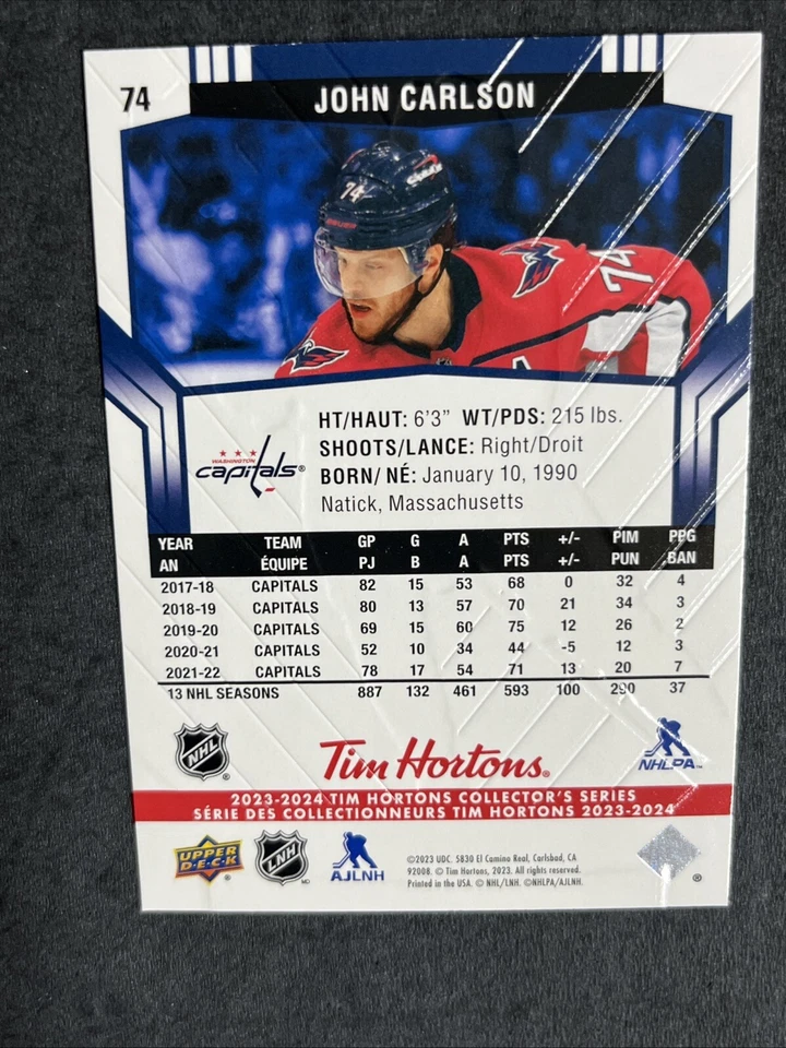 23-24 UD Tim Hortons Collectors Series Hockey 74 John Carlson - Image 2 of 2