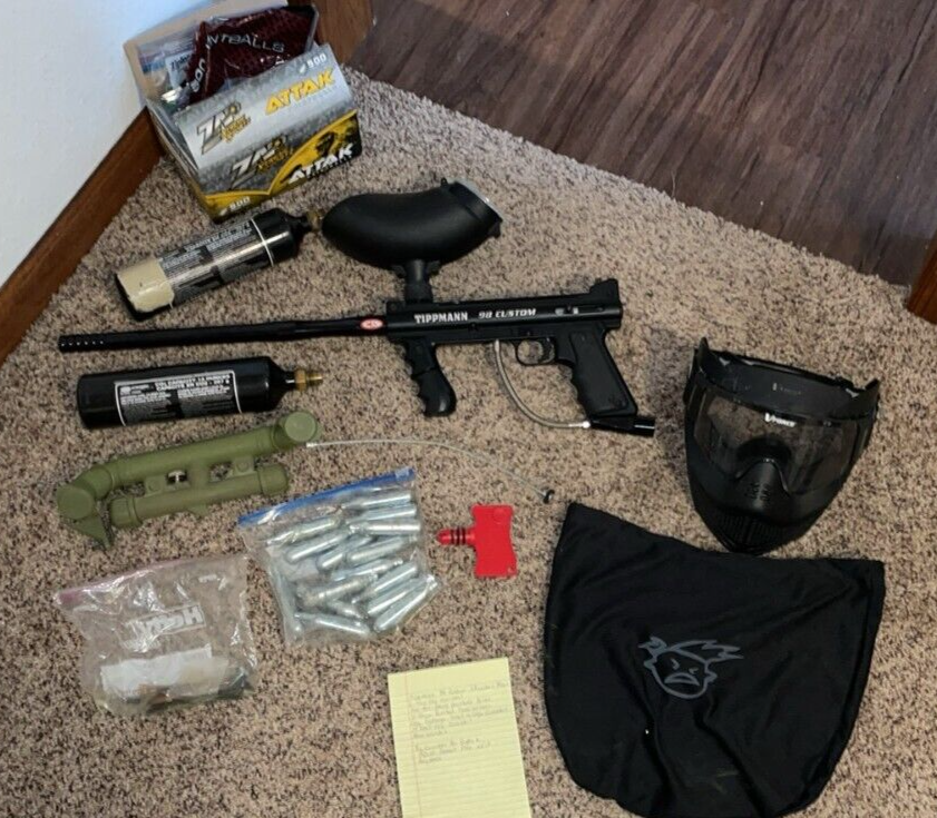 Tippman 98 Custom Paintball Gun Lot Paintballs/CO2 Tanks/Master Mine