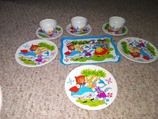 Vintage Little Red Riding hood Tin Child Dishes Tea Play Set Tray, Plates  Cups