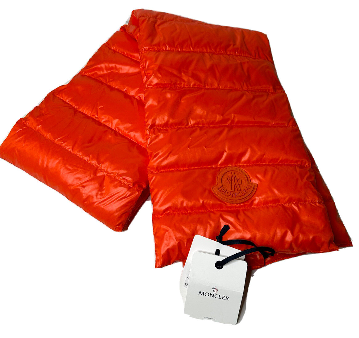 NWT MONCLER Large Goose Down Puffer Scarf Muffler Scairpa Orange