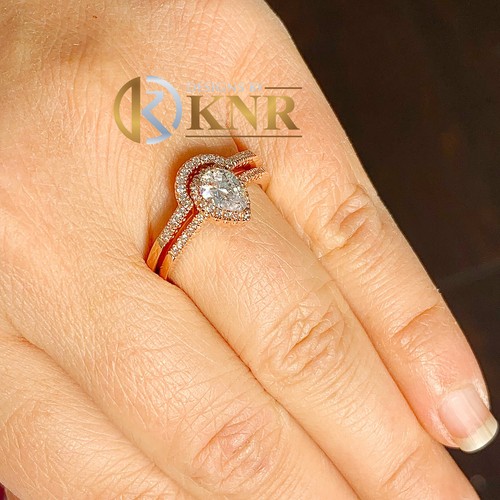 14k Rose Gold Pear And Round Natural Diamonds Engagement Ring Band Halo 1.20ctw - Picture 8 of 10