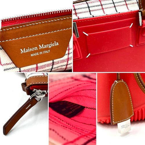 Maison Margiela 2way Handbag Shoulder Bag Canvas Rubber Leather Check Red - Picture 9 of 9