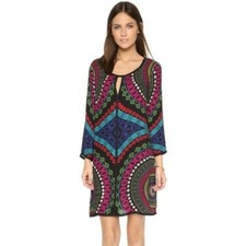 Ella Moss Aurora Shift Mini Dress Size S 3/4 Sleeve Black Multi Office EUC B85