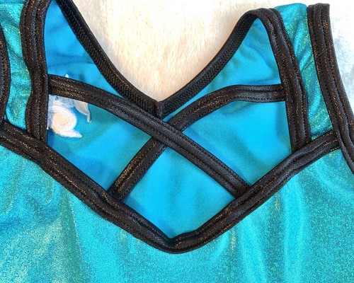Gabrielle Douglas GK ELITE Gymnastics Leotard SPARKLY TEAL Black GABBY Size: AS - 第 4/7 張圖片