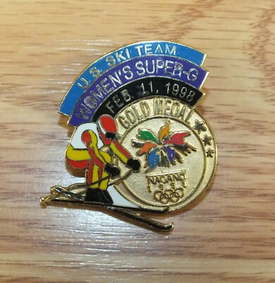 U.S. Ski Team Women's Super-G Vintage 1998 Gold Medal Olympic Lapel Pin 