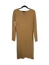 Lumiere Womens Scoop Neck Solid Medium Knit Sweater Midi Dress Dark Brown Size S