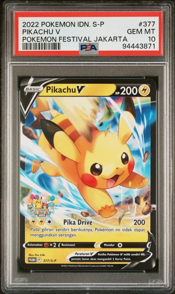PSA 10 GEM MINT Pikachu V 377/S-P Indonesian Festival PSA 10 GEM MINT Pikachu V 377/S-P Indonesian Festival