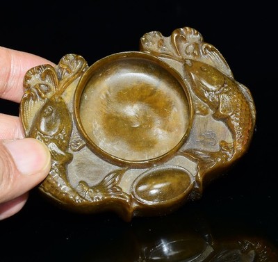 Exquisite Tianhuang Shoushan Stone Double Fish Pen Wash Ornament