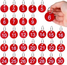 1-30 Number Tags, Red Diameter 1.37In/ 3.5Cm Numbered Key Tags with Metal Rings