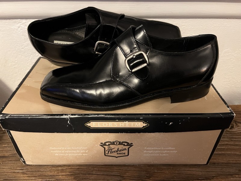 Bronson Monk Florsheim Black Leather Dress Shoes Mens 9D New In Box