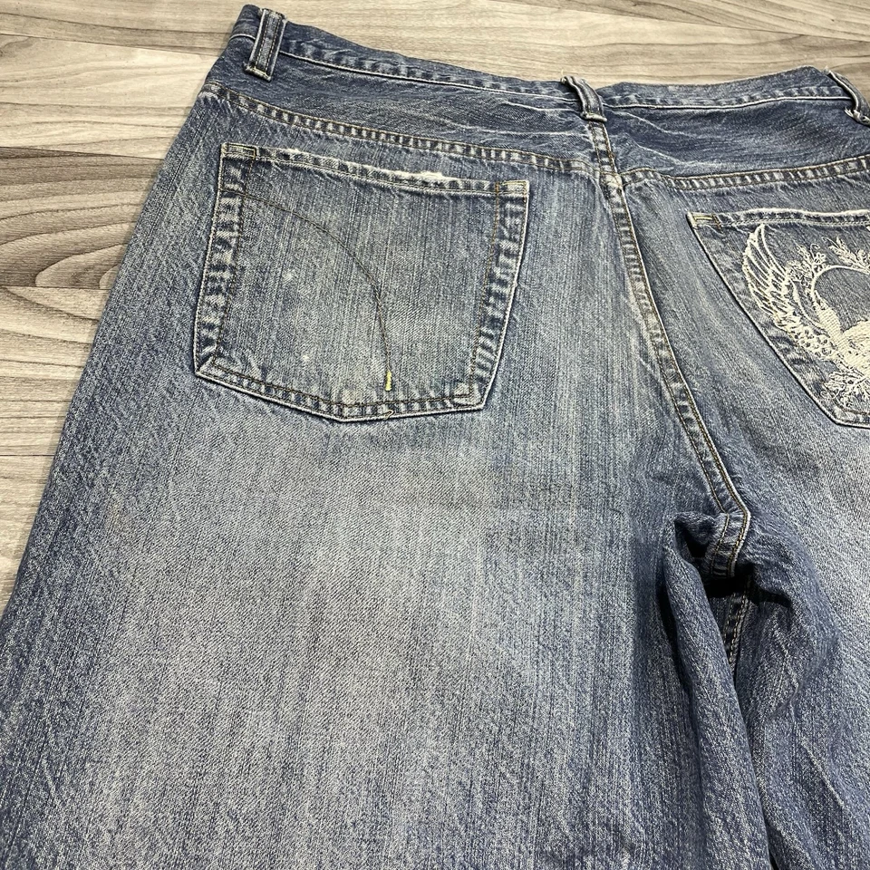Pantalones Cortos De Colección Route 66 Calavera Denim Hombres 36 x 14 Grunge Pantalones Cortos Patinador Pierna Ancha Y2K Foto 4 de 4