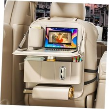 GMQ Backseat Car Organizer with Tray 1 Pack,Car Backseat Organizer with Beige