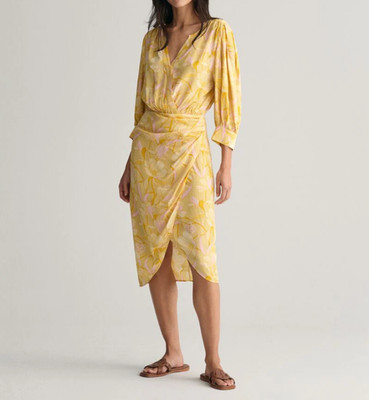 GANT Damen Midikleid gelb Blumen Viskose Größe 34 EU 6 UK 4 US 4503303