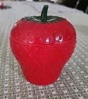 Vintage Hazel Atlas Red Strawberry Milk Glass Jam Jar w Lid 1940'S USA