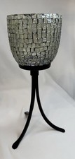 Mosaic Candleholder On Metal Frame Ships Free In The USA 13 3/4 ins tall