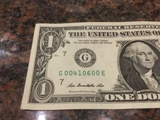 FANCY SERIAL NUMBER 1 DOLLAR BILL  ZIP CODE SOUTH PORTLAND, ME.  5 OF A KIND 0s