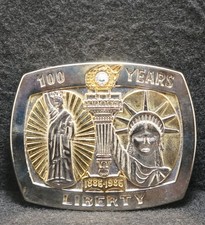 WI09132 VINTAGE 1986 100 YEARS OF LIBERTY STATUE OF LIBERTY MEN BELT BUCKLE