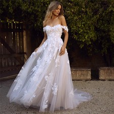 Lace Wedding Dresses Off The Shoulder Appliques A-Line Bride Dress Princess Wedd
