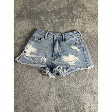 PacSun High Rise Festival Denim Shorts Light Wash Distressed Frayed Hem 22