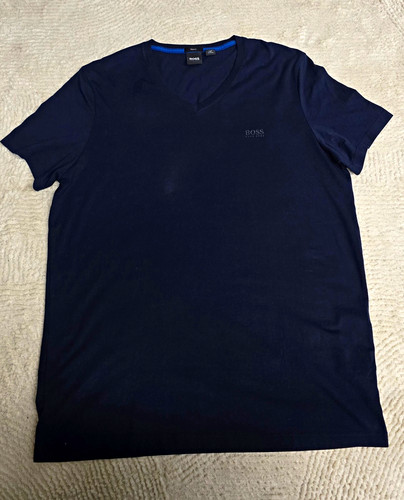BOSS Hugo Boss Men's Navy V-Neck Short Sleeve Logo T-Shirt XXL Slim