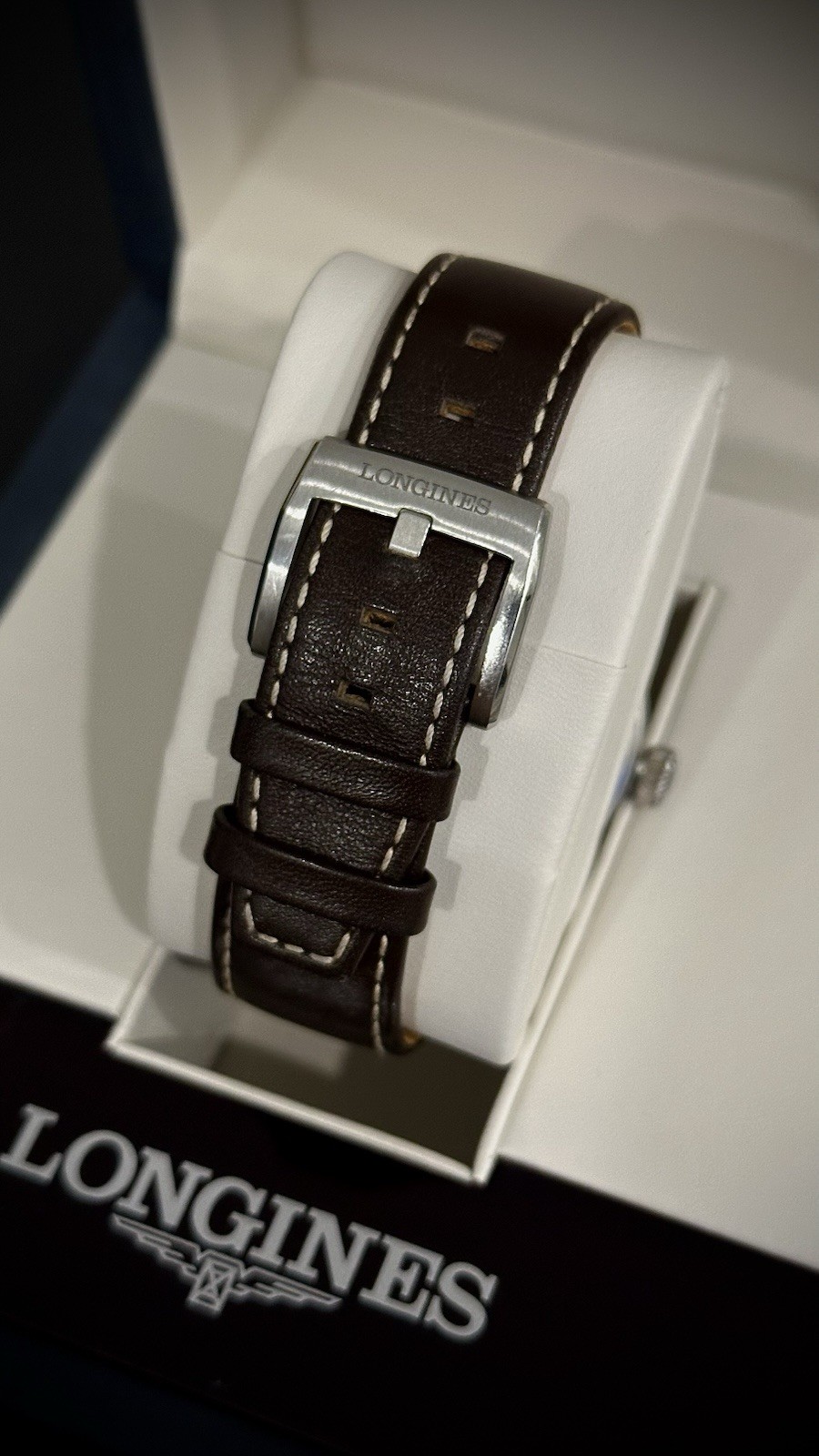 Longines Chronometer Automatic Black Dial Brown L… - image 4