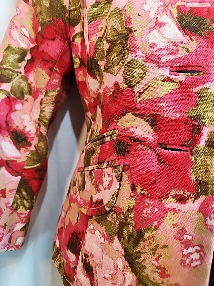 Jaqueta Blazer ANN TAYLOR Petites Rosa Estampa Floral Seda Carreira Tamanho 0 - Imagem 4 de 4