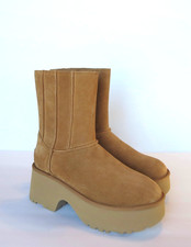 Ugg Classic Twin Seam New Heights Boots 9 Chestnut Suede Side Zipper Platform