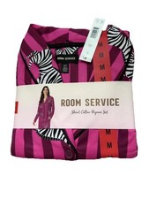 Room Service Womens Pajama Set 2pc Zebra Stripe Hot Pink Medium Shawl Collar NEW