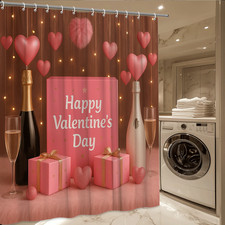 Cute Pink Valentine's Day Shower Curtain with Hearts and Stars