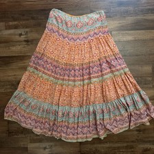 Lauren Ralph Lauren Medium Boho Tiered Maxi Skirt Paisley 100 Cotton Pull-On