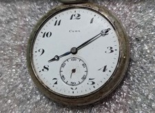 RARE CYMA Vintage Pocket Watch Mechanical Manual Open Face 40mm Swiss.silver 900