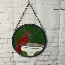 Hanging Stained Glass Red Cardinal Bird Sun Catcher Garden Decor Window