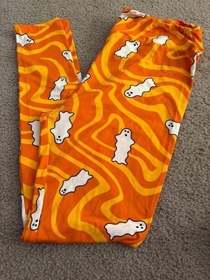 NEW LuLaRoe TC Tall Curvy Legging ORANGE Ghost Boo Swirl Halloween White