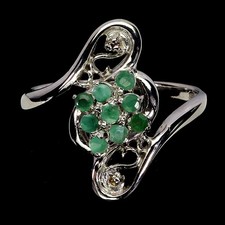 925 Sterling Silver Ring Round Emerald 2mm Sapphire Natural Gemstone Jewelry 8
