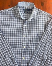 Polo Ralph Lauren Easy Care Stretch Blue Plaid Long Sleeve Dress Shirt