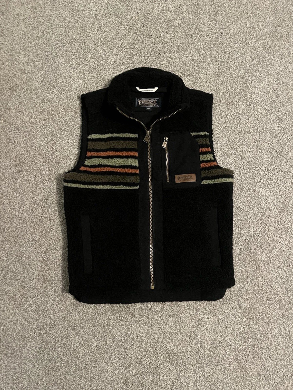 Pendleton Men's Ridgeline Olive Camp Stripe Fleece Full-Zip Vest Small
