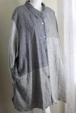 New Silhouettes 5X Crinkle Rayon Linen Patchwork Lagenlook Flowing Tunic Shirt