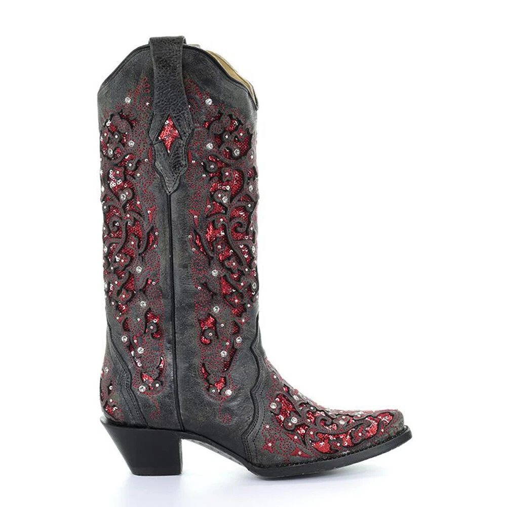 Corral women's black glitter inlay boot cheap