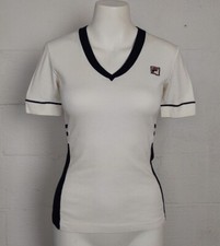 Fila Vintage Tennis Tee White V-neck Made In Italy Size US 10 Runs Very Small 