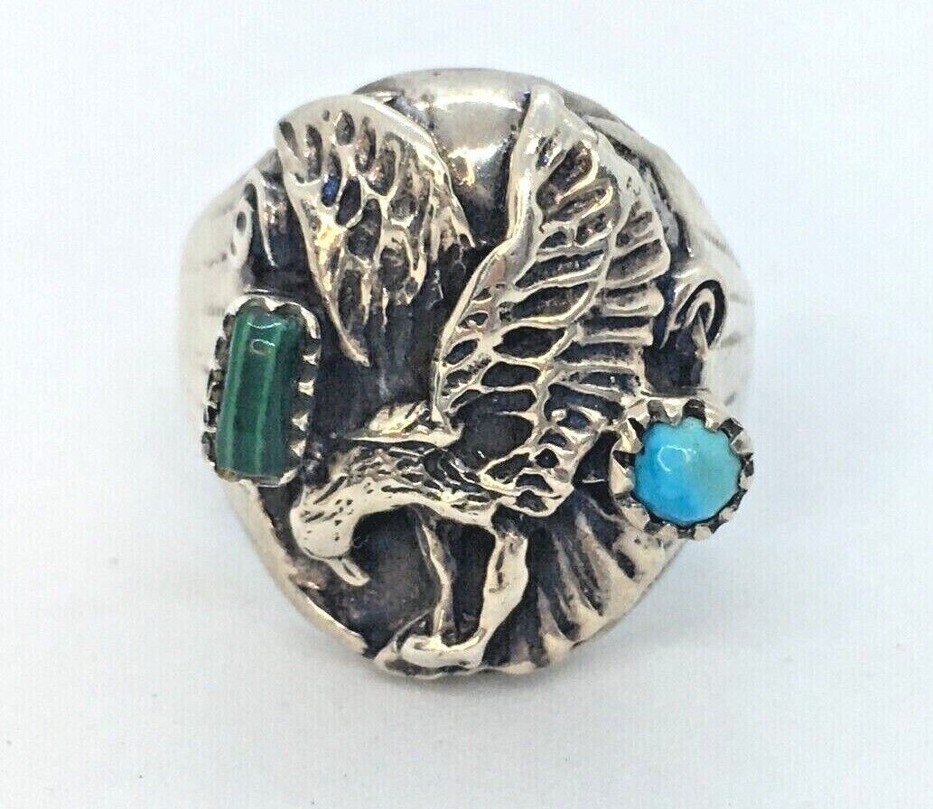 Native American Magnificent Vintage Powerful Turquoise Sterling Silver Ring Native American Magnificent Vintage Powerful Turquoise Sterling Silver Ring