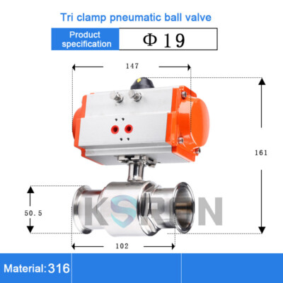 Double Acting 2 Way Tri Clamp Sanitary Food Grade Stainless Steel Water Pneumatic Actuator Ball