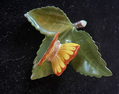 Herend Hand Painted Butterfly on Leaf Place Card Holder Figurine Rare