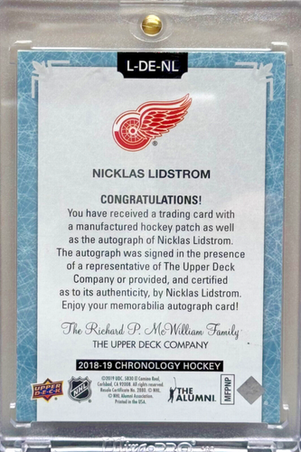 2018-19 Upper Deck Chronology Volume One Nicklas Lidstrom Letter Patch Auto #/10 - Picture 2 of 2